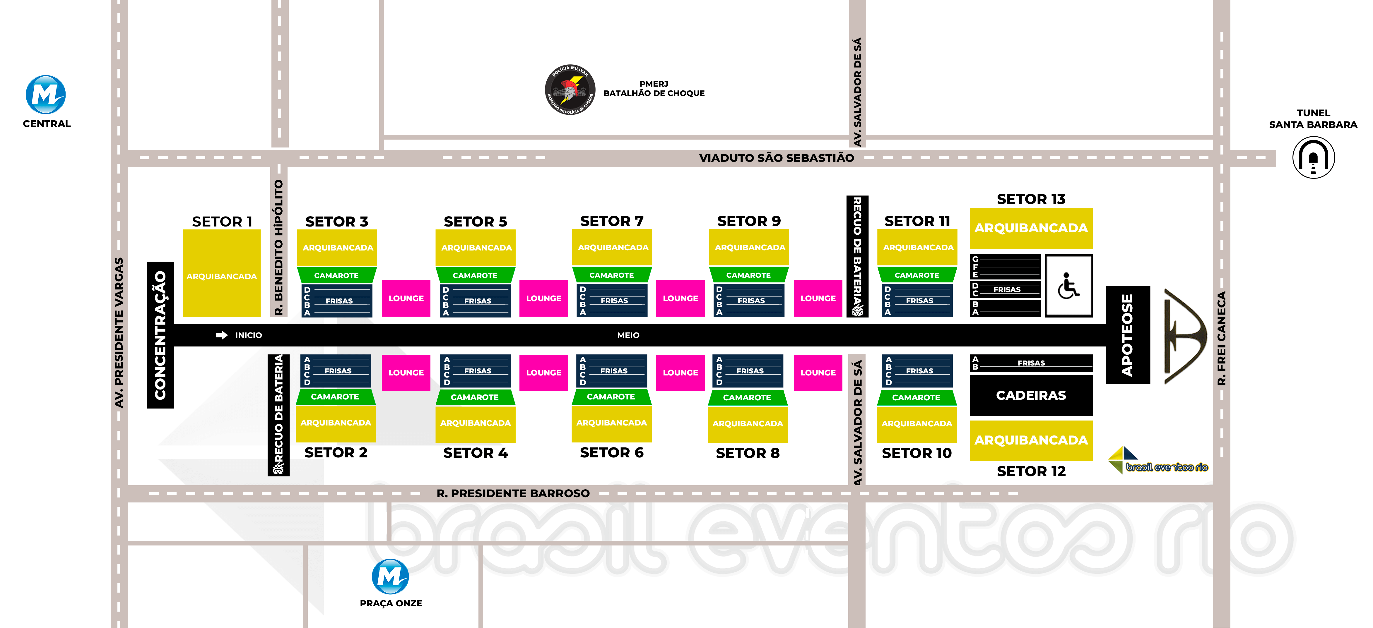 Mapa do Sambódromo Rio de Janeiro